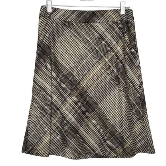 Ann Taylor Loft Wool Plaid A-Line Skirt Sz 6P Petite Cream Brown Yellow Gray - Picture 1 of 5